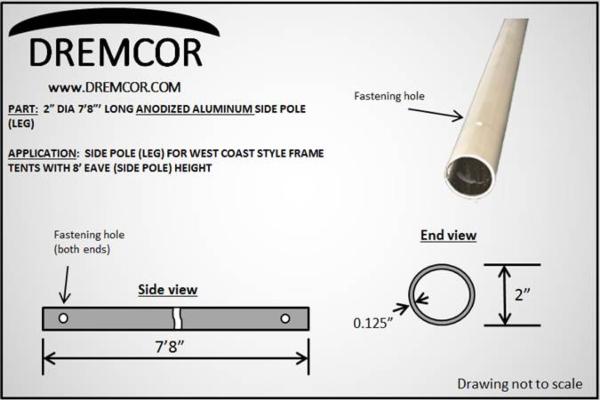 7'8" frame tent aluminum side pole
